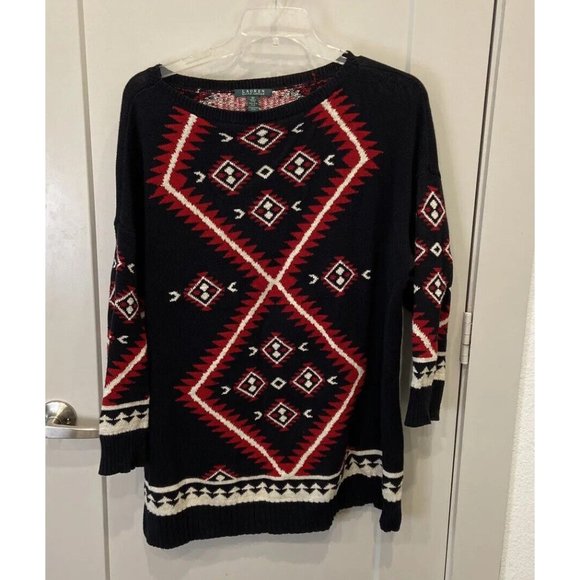 Ralph Lauren women's Geometric design Black Cotton Sweater plus size 2X - Picture 3 of 12